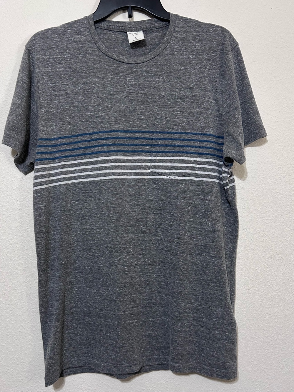 Abercrombie & Fitch Heather Gray Striped Pocket T-Shirt Made in USA Size Large - Picture 6 of 7
